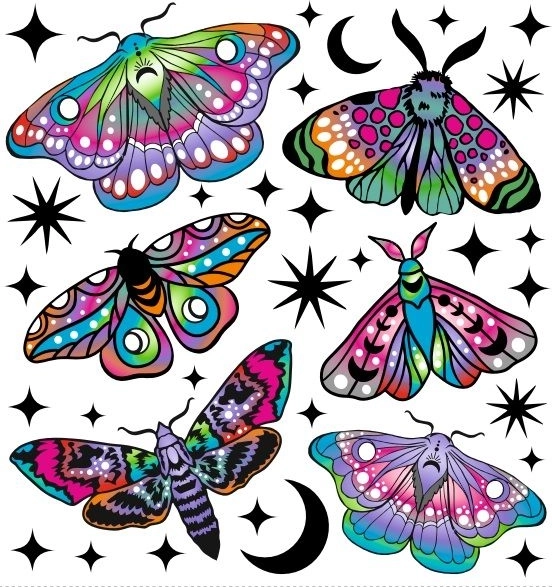 Kolorowe naprasowanki – małe ćmy, mały arkusz