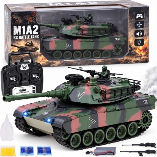 Zdalnie sterowany czołg Abrams M1A1 RC 2,4 GHz 45 cm – strzelanie, dym, dźwięk i światła
