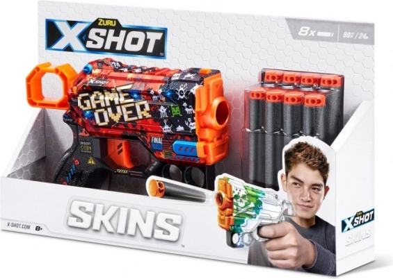 X-Shot Skins Menace – pistolet na piankowe strzałki, wzór B (8 strzałek)