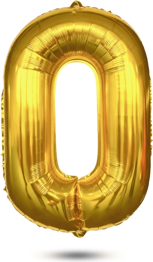 Złoty foliowy balon w kształcie cyfry 0, 75 cm