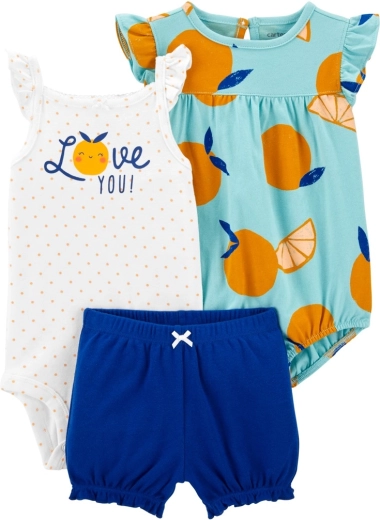 Carter’s 3-częściowy zestaw: body na ramiączkach, body z krótkim rękawem i szorty blue orange dla dziewczynki 6 m – 6m