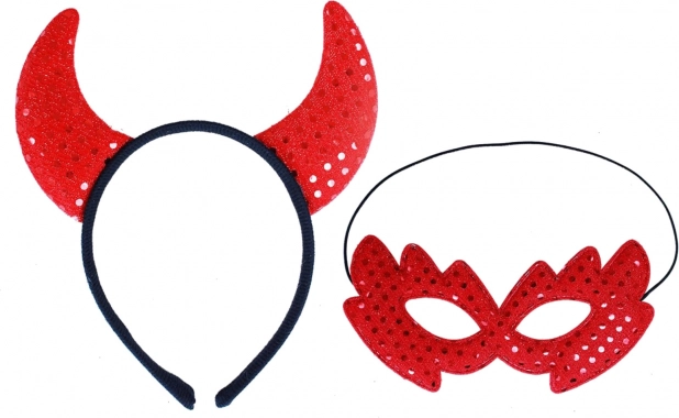 Zestaw diabelskie rogi i maska karnawałowa z cekinami dla dorosłych