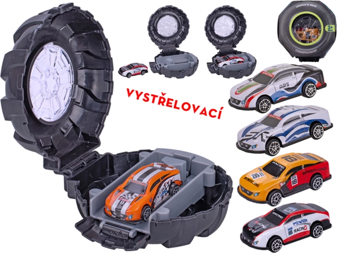 Metalowe sportowe autko z wyrzutnią w oponie 6,5 cm