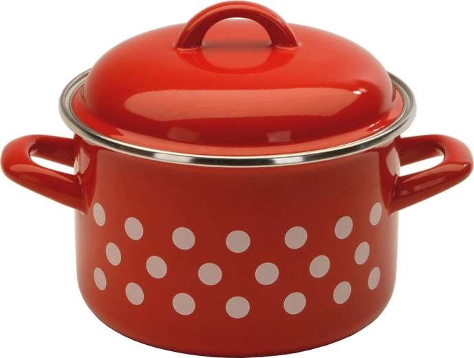 Emaliowany garnek z pokrywką Groszek 14 cm, 1,5 l, czerwony