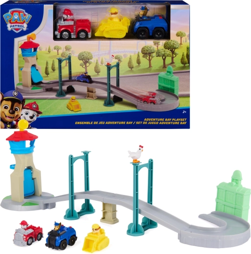 Spin Master PAW Patrol zestaw do zabawy Adventure Bay z mostem, 3 pojazdami i figurką Chickaletty