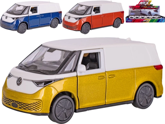 Metalowy model furgonetki Welly Volkswagen ID. Buzz Cargo z napędem typu pull-back 11,5 cm