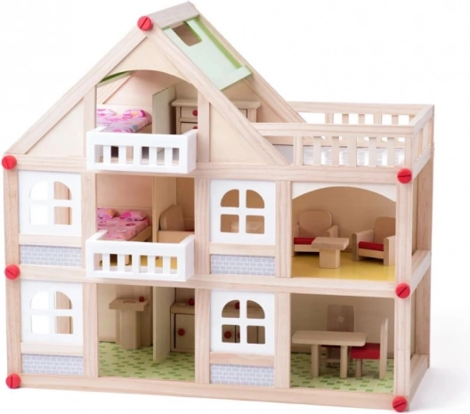 Dwupiętrowy domek dla lalek z tarasem