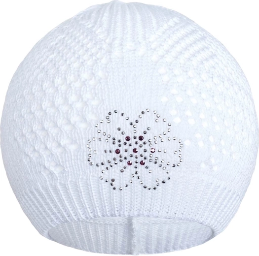 dziana czapeczka z kwiatkiem biała