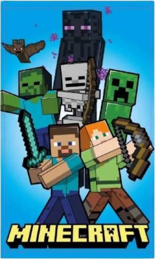 Ręcznik dziecięcy Minecraft 30 × 50 cm ze Stevem, Alex, Creeperem i Endermanem