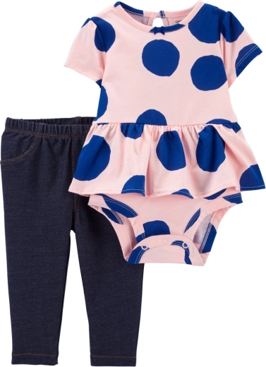Carter's 2-częściowy zestaw dla niemowlęcia – body z krótkim rękawem i legginsy PinkBlue Dots, rozmiar 56