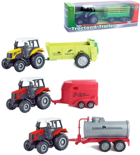 Metalowy traktor rolniczy z przyczepą 23 cm z napędem wstecznym (pull-back) - 1 zestaw
