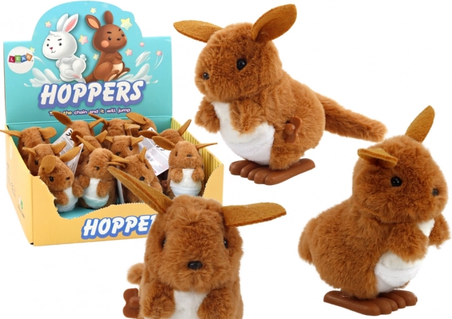 Nakręcany skaczący pluszowy kangur brązowy