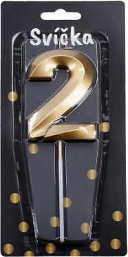 Złota świeczka na tort cyfra 2