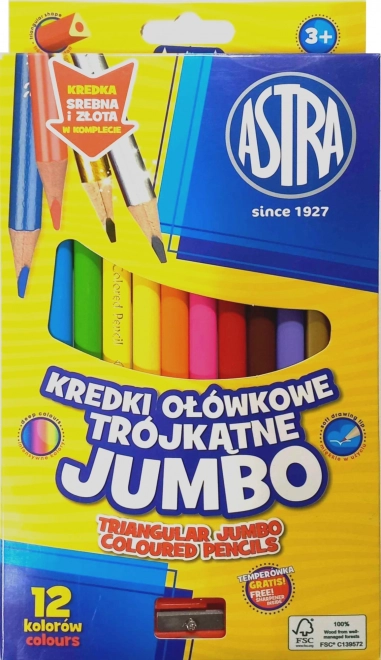 Astra trójkątne jumbo kredki 12 szt. z temperówką