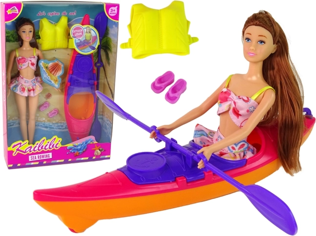 Zestaw Lalka z Kajakiem i Akcesoriami - Różowa