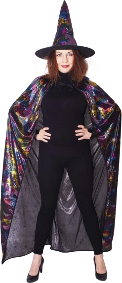 czarodziejski kostium z pajęczynowym płaszczem i kapeluszem dla dorosłych