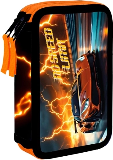 Dwupoziomowy szkolny piórnik z motywem auta, pusty