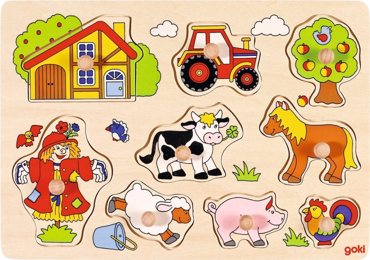 Drewniane puzzle wkładane farma z uchwytami