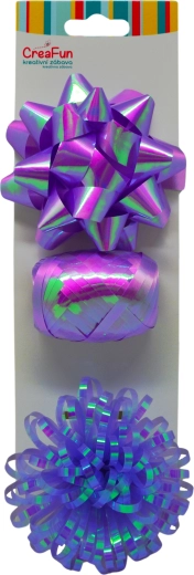 Zestaw upominkowy w tęczowym połysku – wstążka 10 m + 2 kokardy, 3 szt.