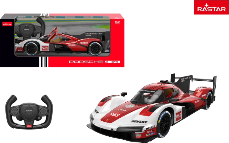 Zdalnie sterowany samochód Rastar Porsche 963 LMDh 1:14 czerwony