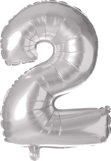 Balon foliowy cyfra 2, 30 cm, srebrny TORO
