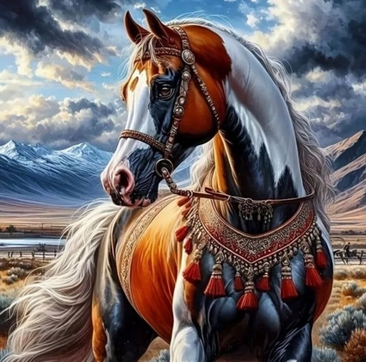 Malowanie po numerach – koń w indiańskiej uprzęży 40 × 50 cm