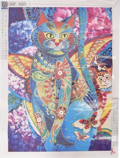 Diamentowe malowanie świecący kot 30 × 40 cm