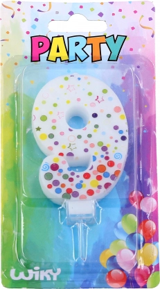 Świeczka imprezowa cyfra 9 w kropki