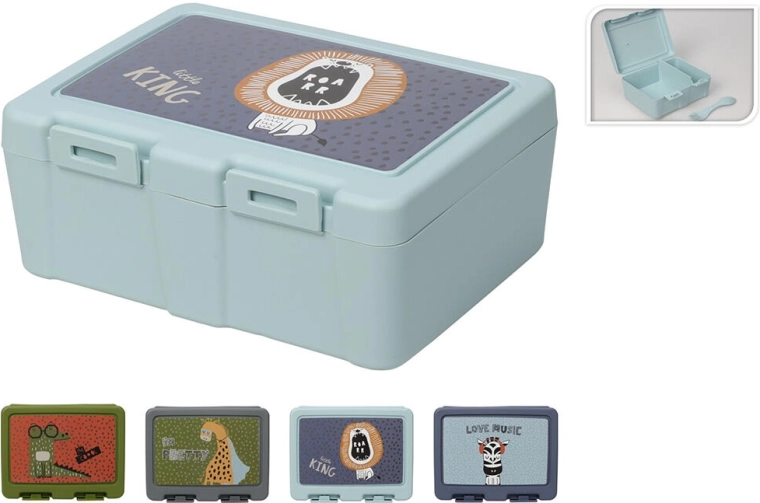 Pojemnik śniadaniowy z zatrzaskiem i nadrukiem, plastik, mix dekorów 18 × 13,5 × 7,5 cm