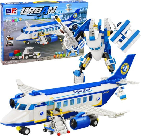 Klocki 2w1 samolot pasażerski i robot ze światłami, 417 elementów
