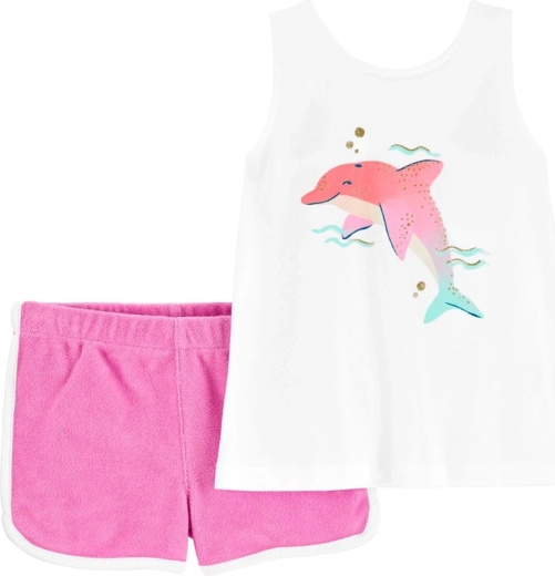Carter's dwuczęściowy zestaw top i szorty Pink dolphin dla dziewczynki (9 m)