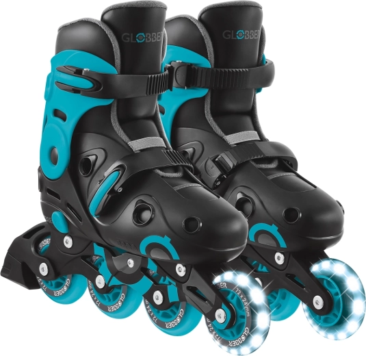 Globber Go Skates Lights dziecięce łyżworolki inline ze świecącym przednim kółkiem czarno-niebieskie 34–37