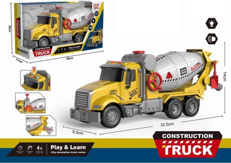 Dziecięca betoniarka ze światłami i dźwiękami, napęd cierny