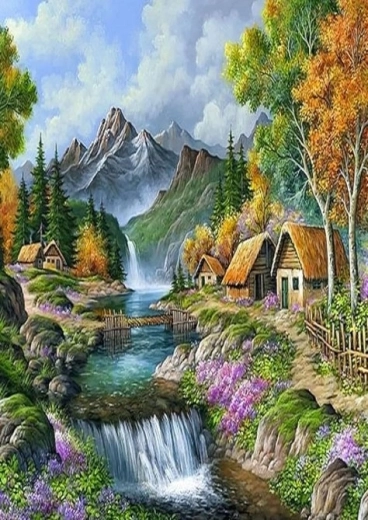 Norimpex diamentowe malowanie domki w górach 30 × 40 cm