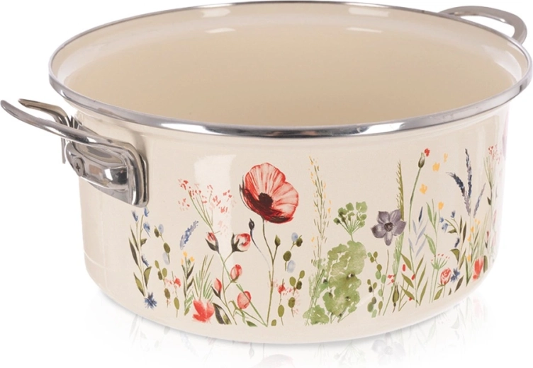 Kremowy emaliowany garnek Maki 26 cm, 5 l