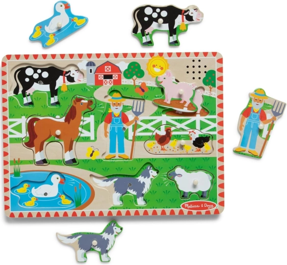 Melissa & Doug drewniane dźwiękowe puzzle wkładane Farma Old MacDonald (EN)