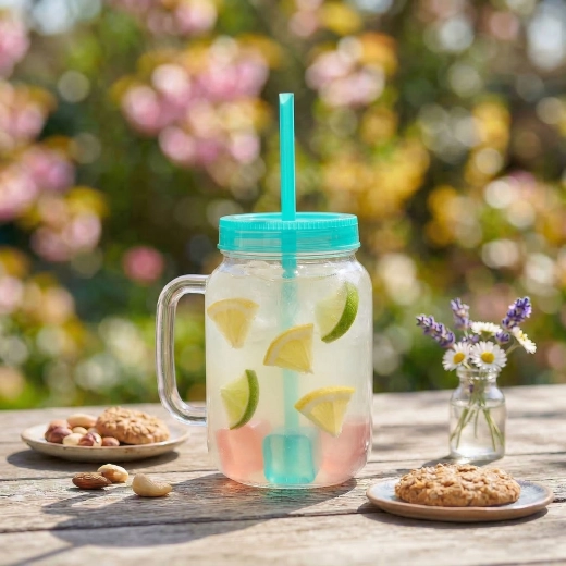 Zielony kubek ze słomką i kostkami chłodzącymi 550 ml
