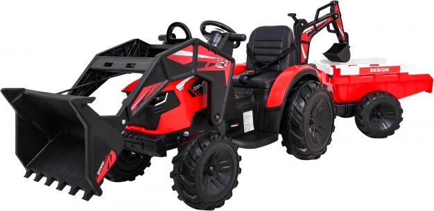 Dziecięcy traktor do jazdy z przyczepą czerwony