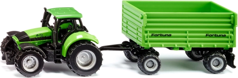 Siku traktor DEUTZ-FAHR z dwuosiową przyczepą Fortuna