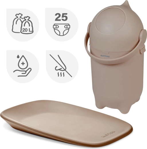 NATTOU kosz na pieluchy Dropy i mata do przewijania Softy taupe 50 × 70 cm