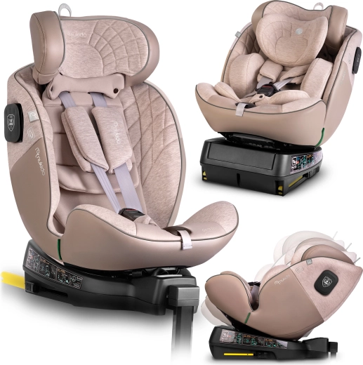 Fotelik samochodowy dla dzieci Nukido Aero Line beżowy i-Size 40–150 cm z ISOFIX i obrotową bazą