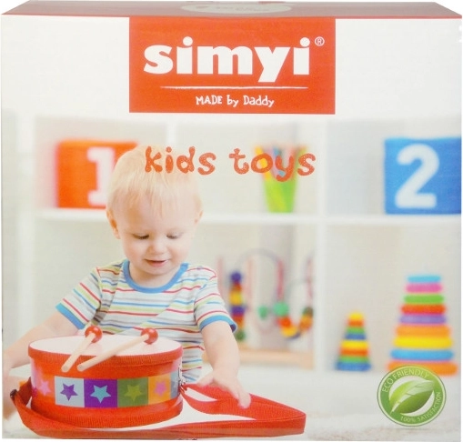 Dziecięcy bębenek z pałeczkami i paskiem