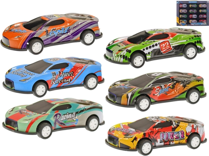 Zestaw wyścigowych autek z napędem typu pull-back 8,5 cm – 12 szt.