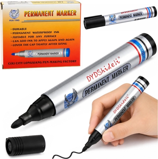 Permanentny wodoodporny marker czarny ze ściętym grotem 13,5 cm – 1 sztuka