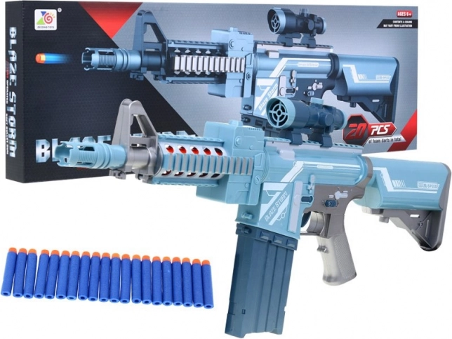 Srebrny karabin dziecięcy BLAZE STORM z optyką i 20 piankowymi nabojami, 6+