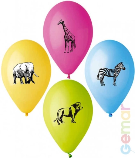 Pastelowy lateksowy balon Gemar Safari z dwustronnym nadrukiem 26 cm - 1 sztuka
