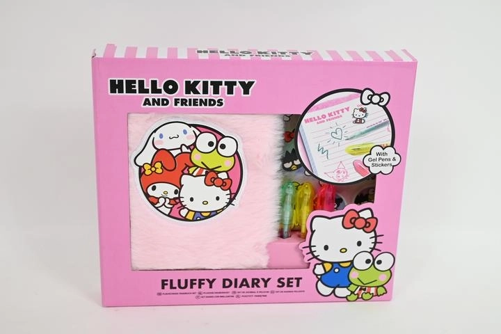 Hello Kitty pluszowy mini pamiętnik z długopisami żelowymi i naklejkami