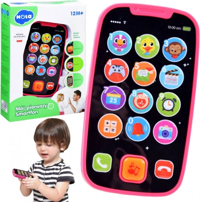 Interaktywny smartfon dla dzieci 12m+ z dźwiękami i światłami, 15 przycisków – Różowy