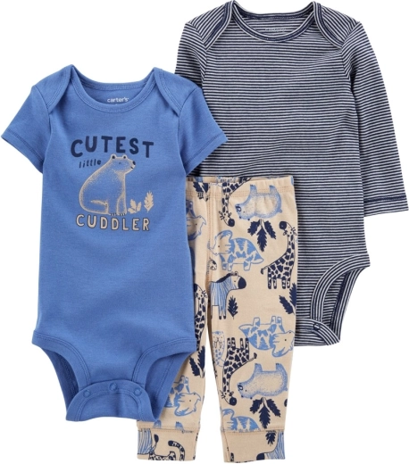 CARTER'S 3-częściowy zestaw: body z krótkim rękawem, body z długim rękawem i dresy Blue Safari dla chłopców – NB, rozm. L 56