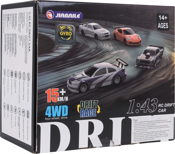 Pomarańczowy samochód R/C do driftu w skali 1:43 z akcesoriami